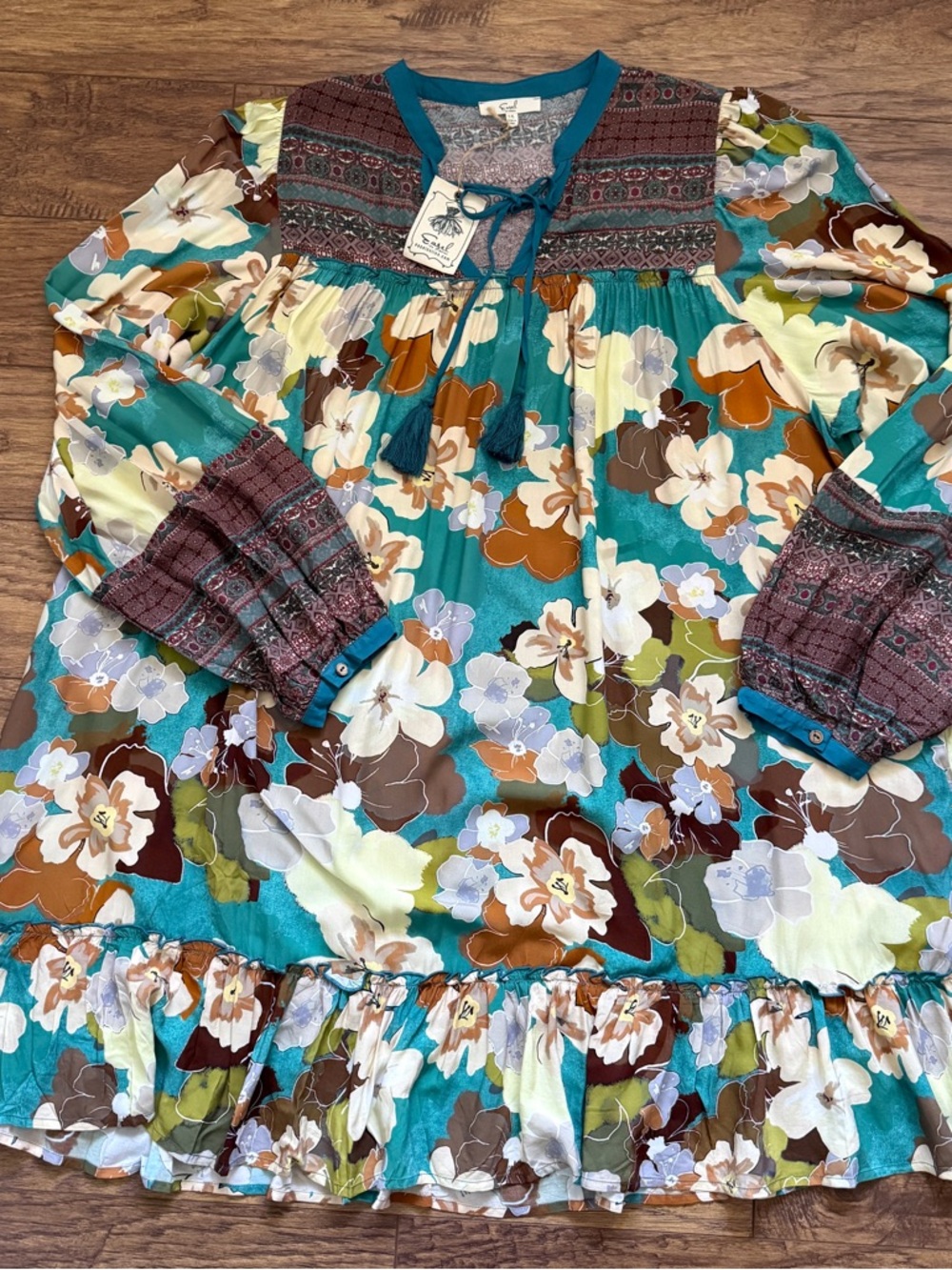 NWT) Easel Boho Floral Western Tunic Dress 1X